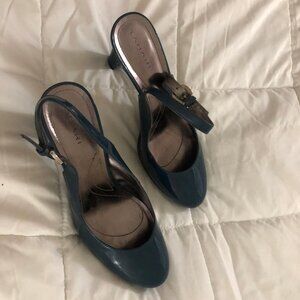 Teal colored strappy heels